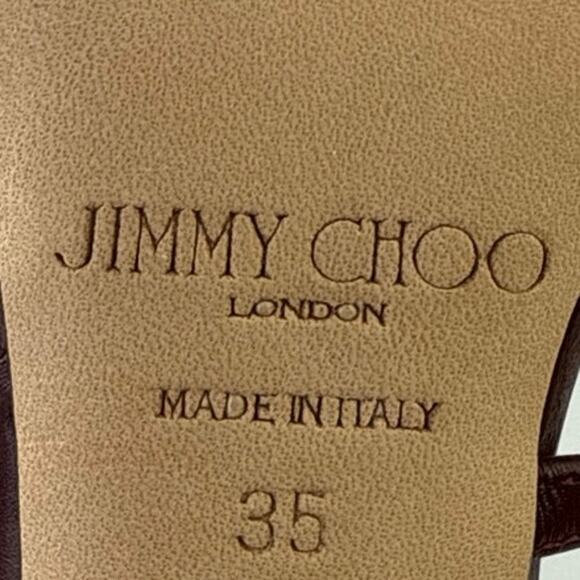 Jimmy Choo Tiff Burgundy Leather Studded Ankle Strap Stiletto Heels Sandals 5 - Picture 6 of 7